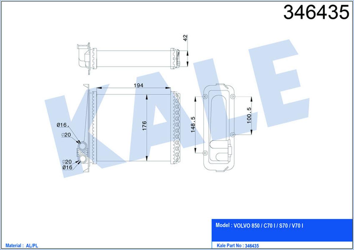 Kalorifer Radyatörü Volvo 850 91-96 C70 98-05 S70 97-00 V70 97-00
