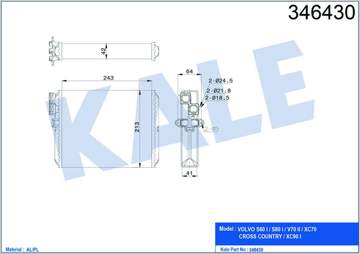 Kalorifer Radyatörü Volvos60 2.0T 2.4 01 S80 98-06 V70 00 Xc70 00 Xc90 02 812328