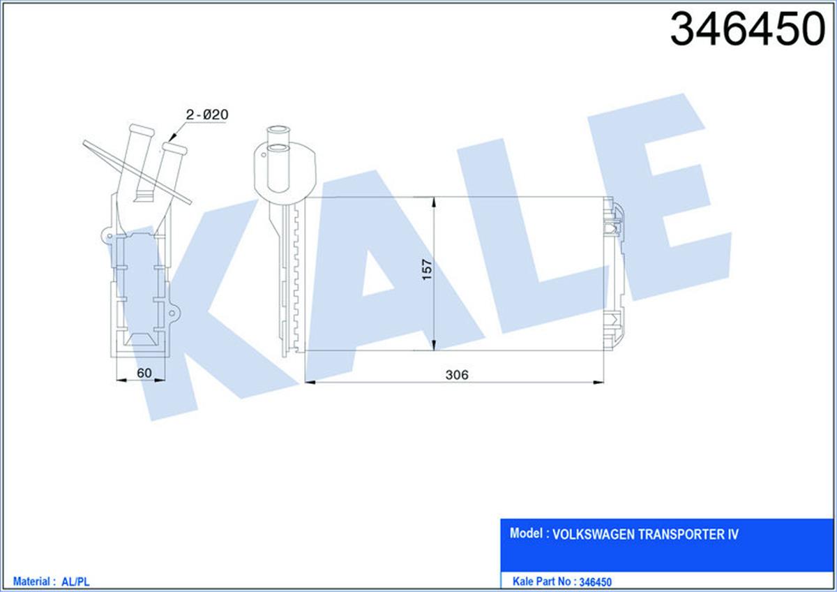 Kalorifer Radyatörü Vw Transporter T4 1.9D-Td-2.0D-2.4D-2.5D-Td Arka 306X157x42