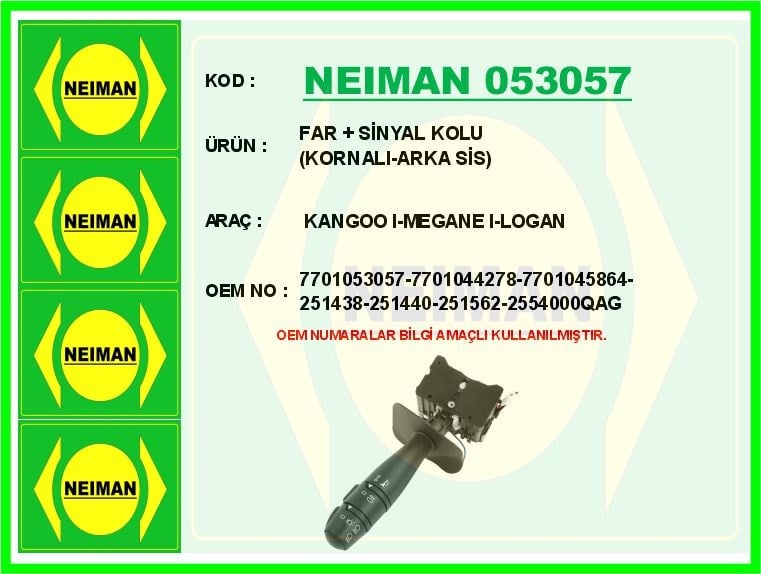 Renault Kangoo 1 Megane 1 Logan Far Sinyal Kolu Kornalı Arka Sis BESCHER