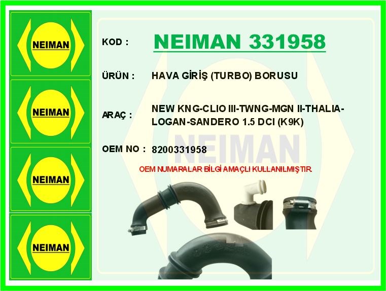 Renault Kangoo 2 Hava Giriş Turbo Borusu 1.5 DCI K9K BESCHER