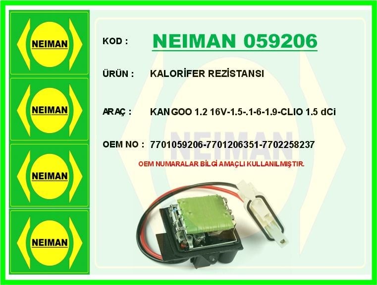 Renault Kangoo 1.2 16V 1.5 1.6 1.9 Clio 1.5 dCi Kalorifer Rezistansı BESCHER