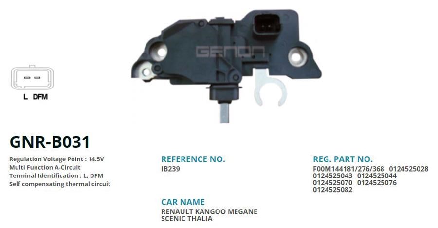 Renault Kangoo Alternatör Konjektörü 12V L. DFM GENON