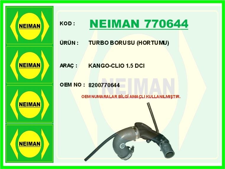 Renault Kangoo Clio 1.5 DCI Turbo Borusu Hortumu BESCHER