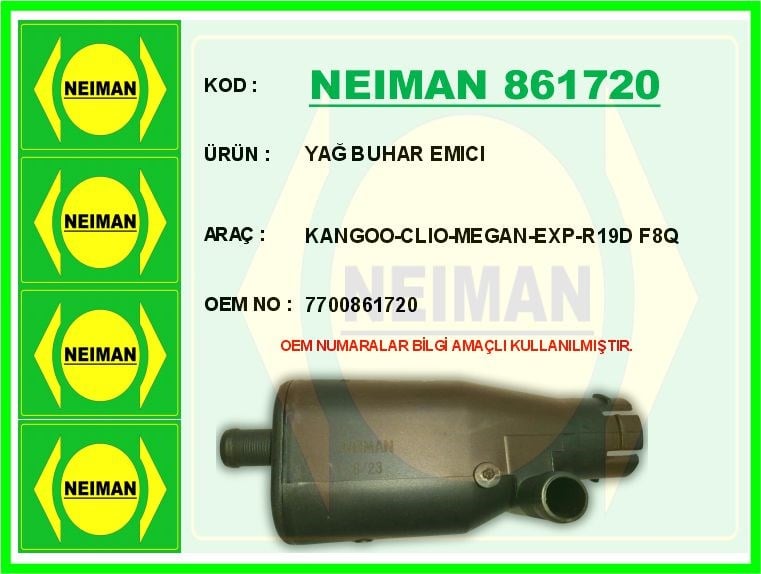 Renault Kangoo Yağ Buhar Emici F8Q BESCHER