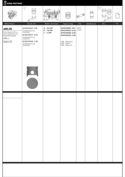 Renault Dacia Kangoo Solenza Piston Kiti 1.9 D F8Q.630/632/662 1.00 KING-PISTON