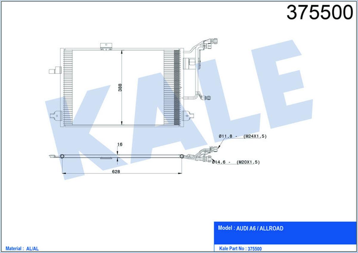 Klima Radyatörü Kondenser A6 Al/Al 641X409x16