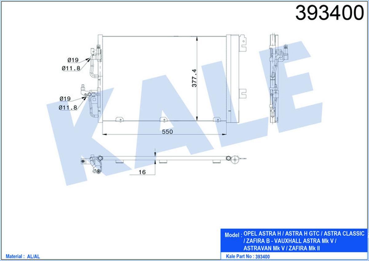 Klima Radyatörü Kondenser Astra H-Zafıra B Al/Al 590X380x16