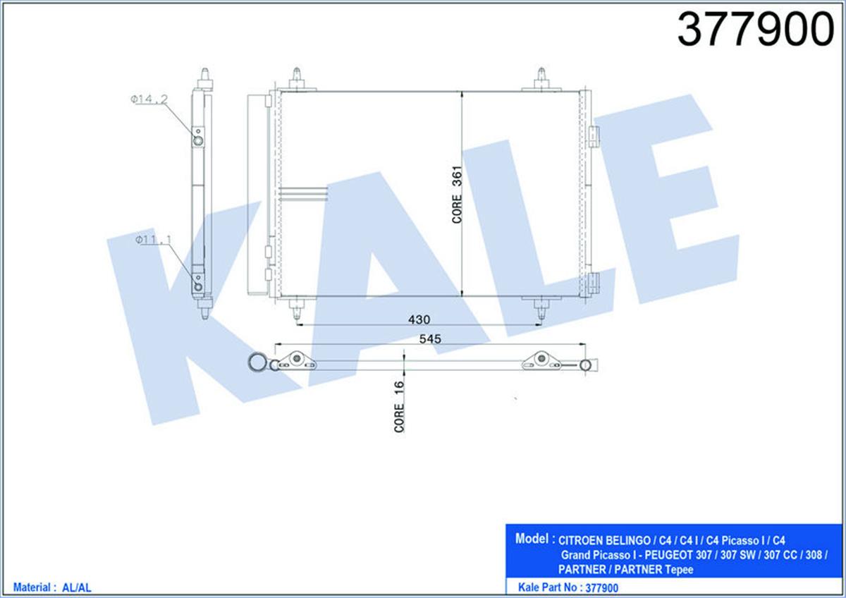 Klima Radyatörü Kondenser Berlingo-Partner 08 C4 04 307 00 1.4 16V1.6 16V-2.0 16