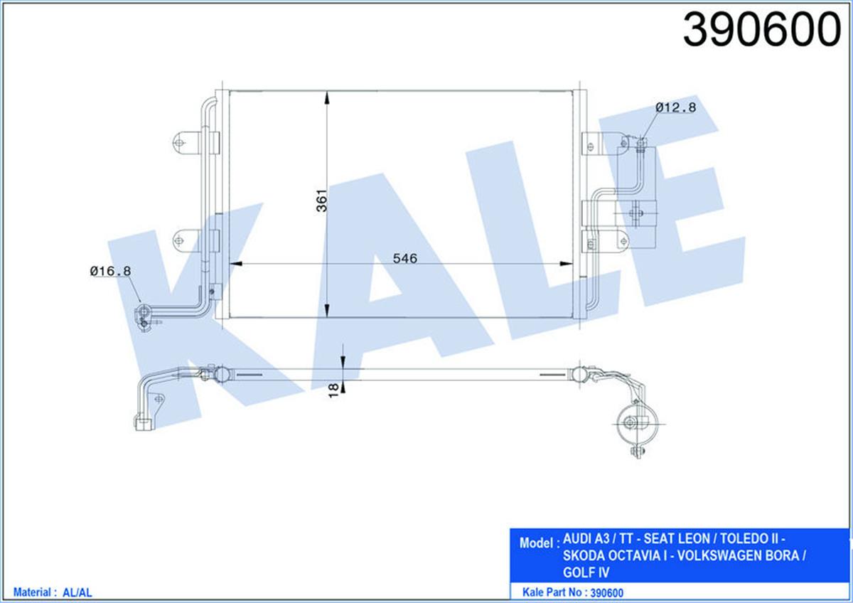 Klima Radyatörü Kondenser Bora-Golf 4-A3-Octavıa Leon-Toledo 1.4-1.6-1.8-1.9 Al