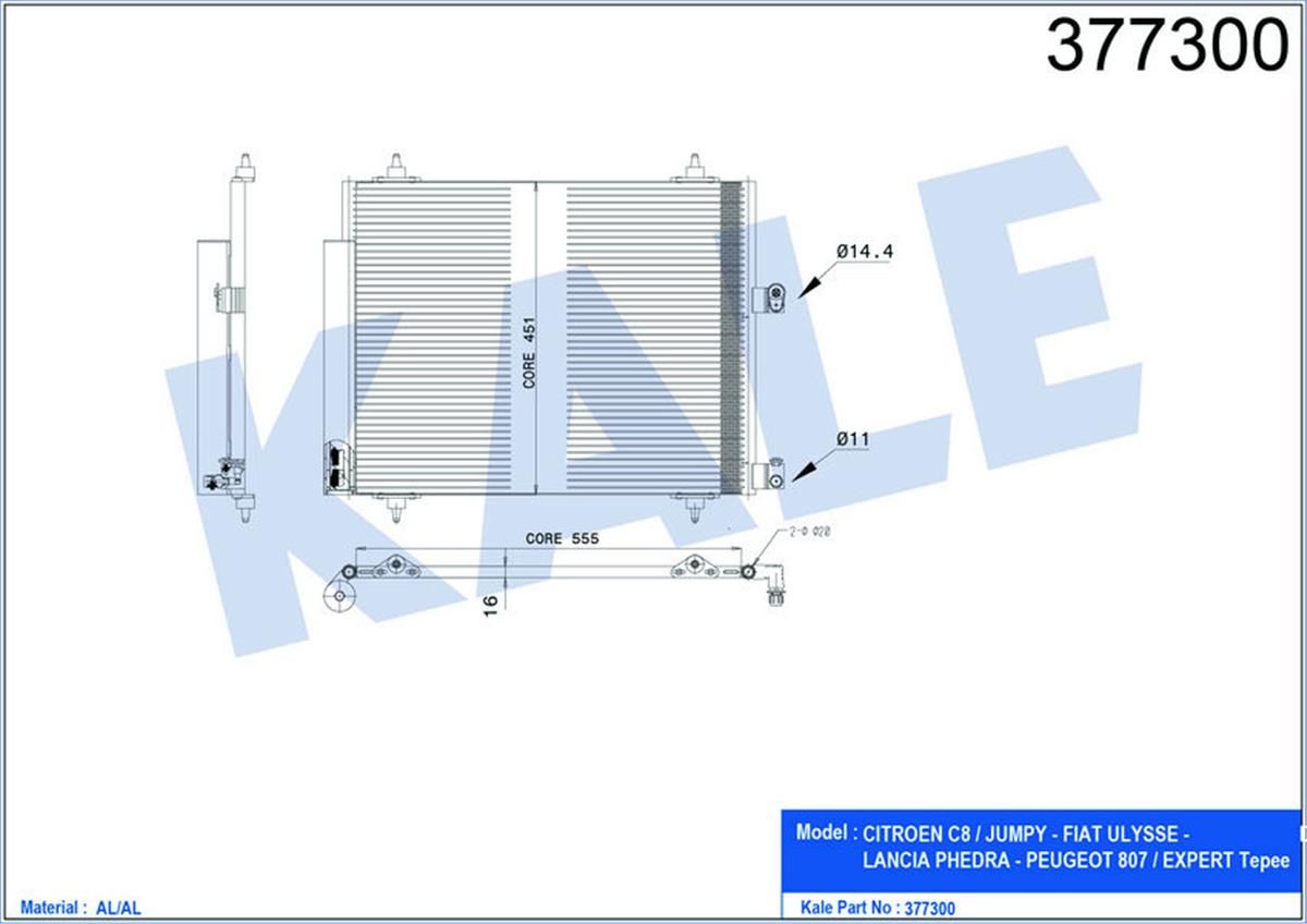 Klima Radyatörü Kondenser C8-Ulysse-Expert Al/Al 560X450x16
