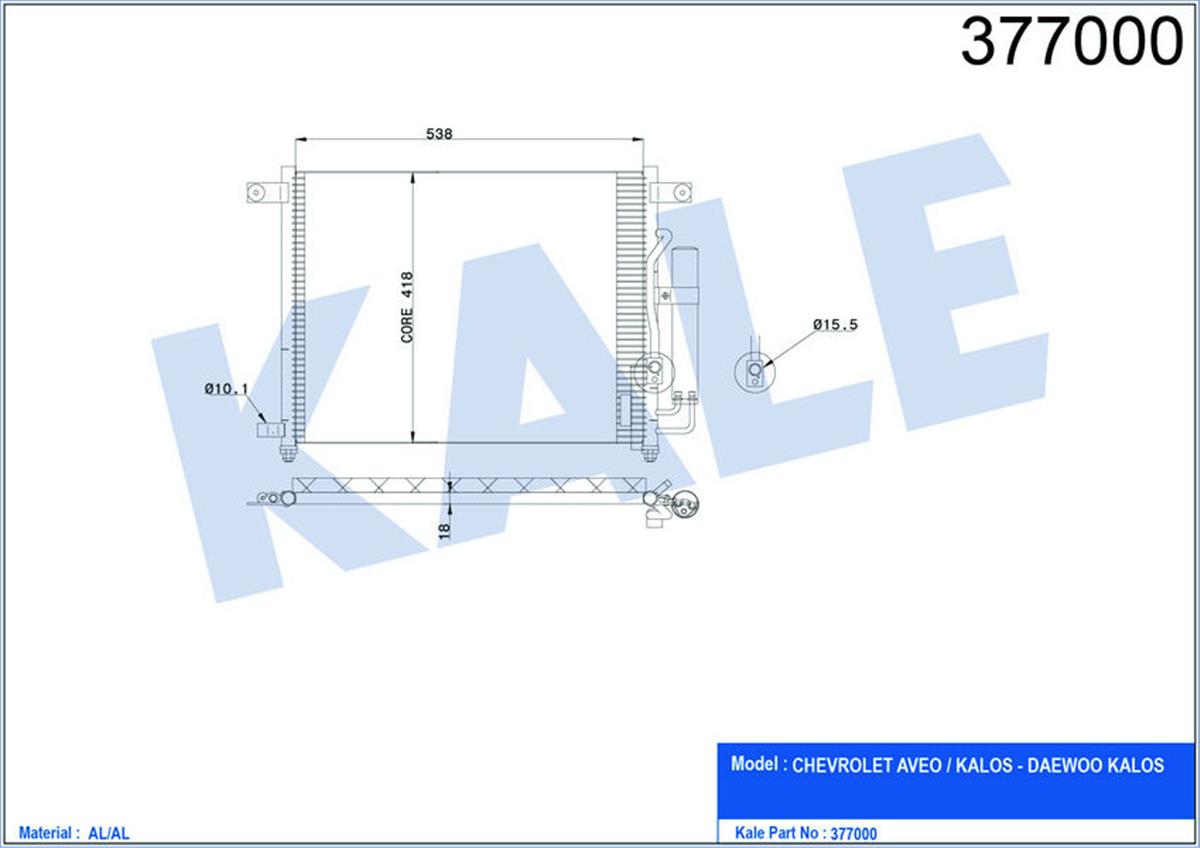 Klima Radyatörü Kondenser Chevrolet Aveo-Kalos 1.4İ 16V 02 Al/Al 560X457.5X18
