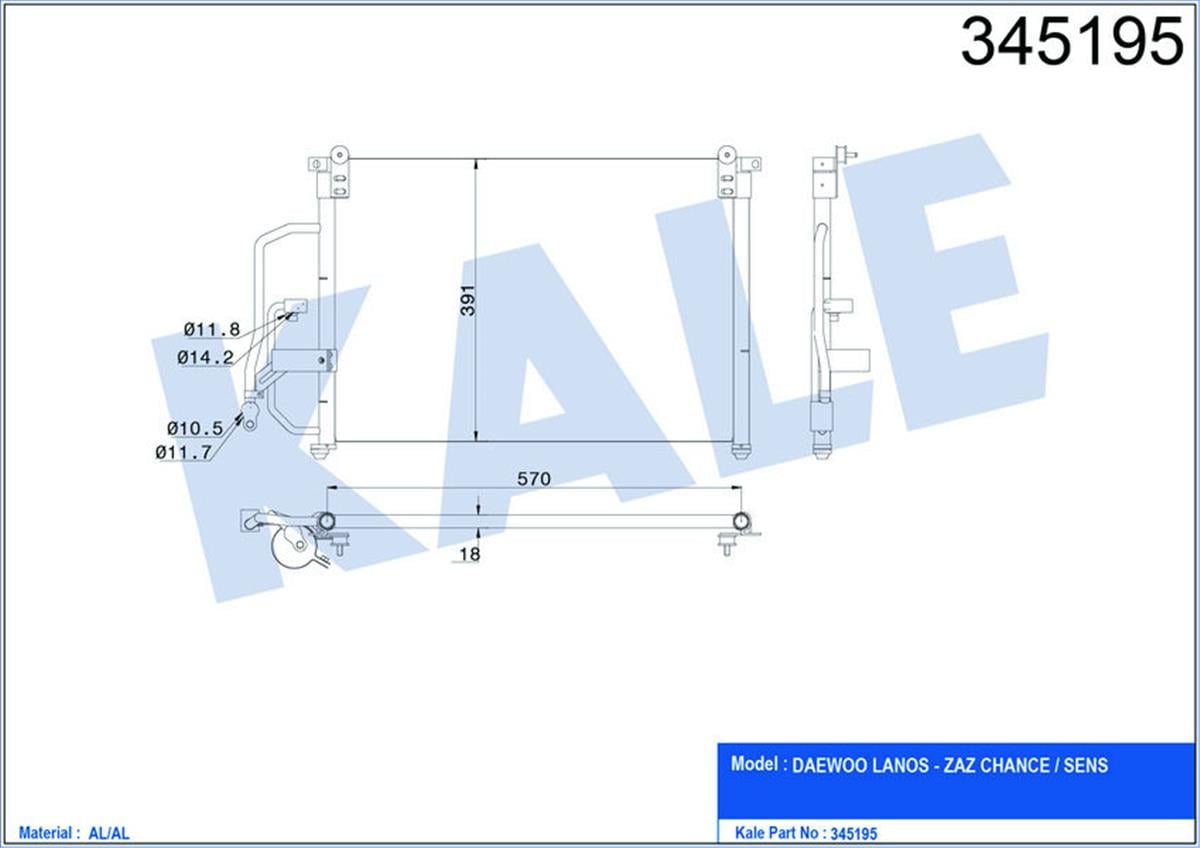Klima Radyatörü Kondenser Chevrolet Lanos 97 580X368x16 Oto.-Mek. Al/Al