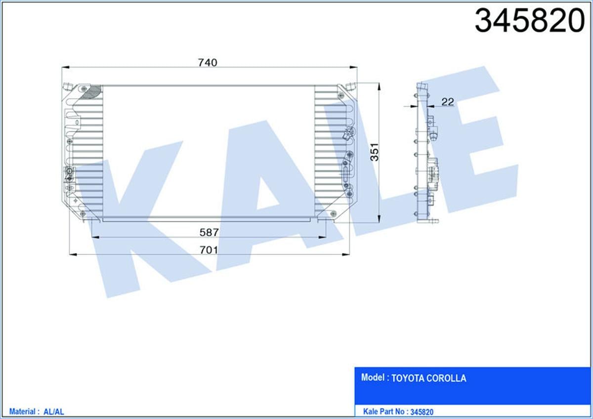 Klima Radyatörü Kondenser Corolla 1.6 Si-1.8 Gt Ae 101 92-97 692X342x20 Al/Al
