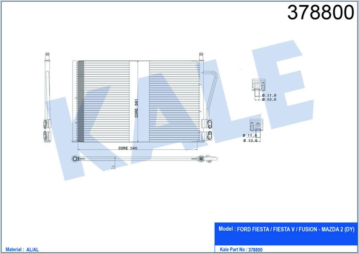 Klima Radyatörü Kondenser Fiesta-Fusıon 1.4D - Benzinli 02-12 Al-Al 580X361x16