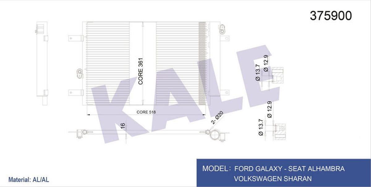 Klima Radyatörü Kondenser Ford Galaxy-Seat Alhambra-Vw Sharan Al/Al 538X361x16