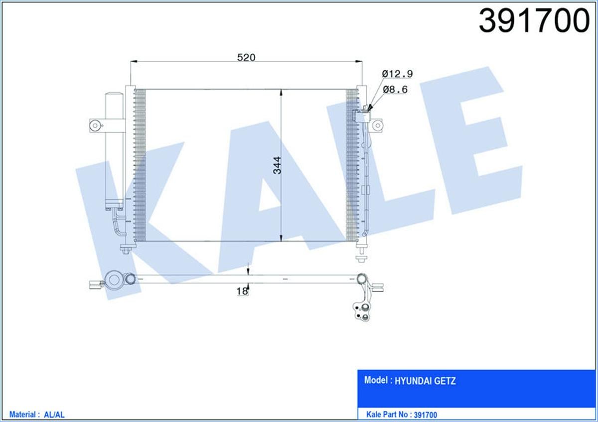 Klima Radyatörü Kondenser Getz Al/Al 540X345x18