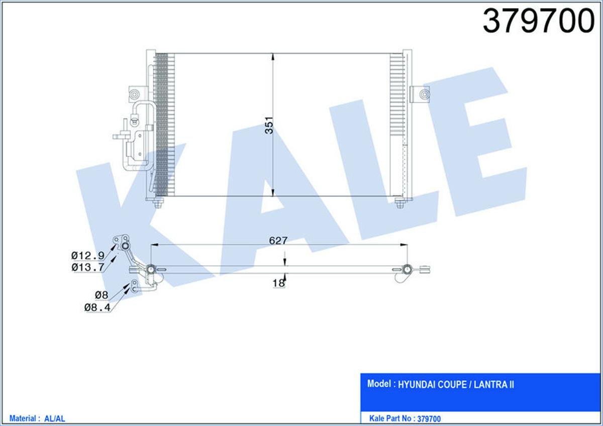 Klima Radyatörü Kondenser Hyundaı Coupe-Lantra Iı Al/Al 605X350x22