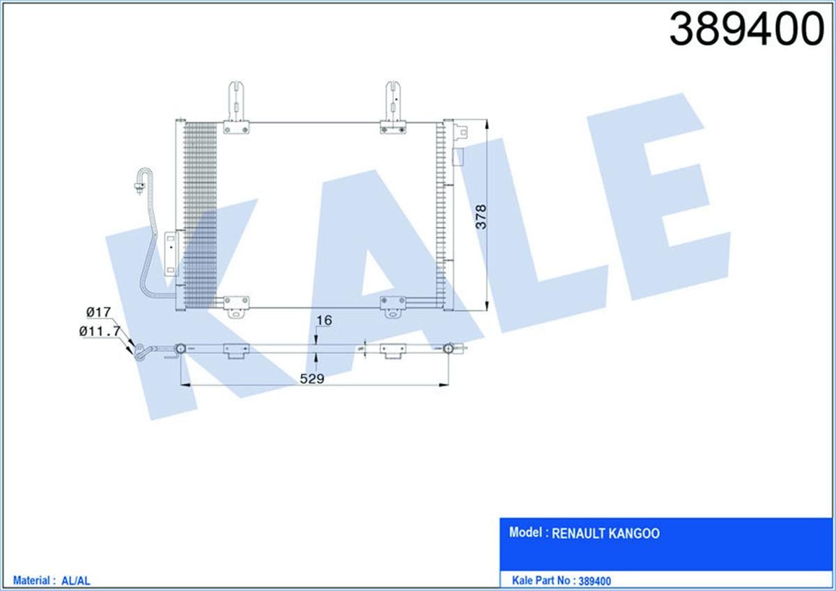 Klima Radyatörü Kondenser Kango 01 1.9Dtı Al/Al 528X348x16