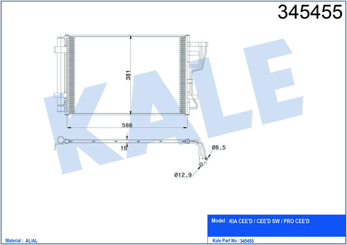 Klima Radyatörü Kondenser Kıa Ceed 1.4İ-1.6İ 07 606X381x16 Al/Al