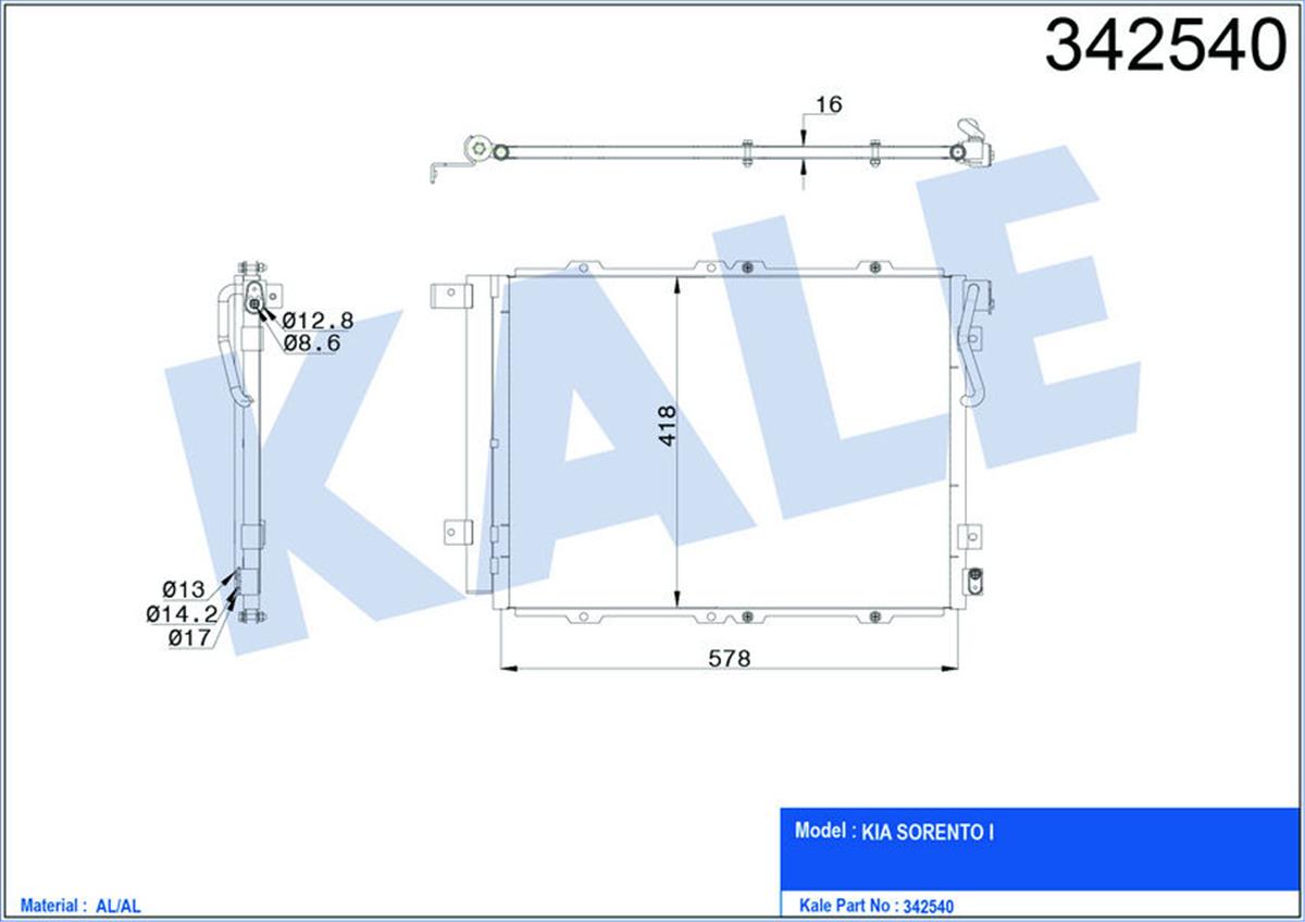 Klima Radyatörü Kondenser Kıa Sorento I Al-Al 550X450x16