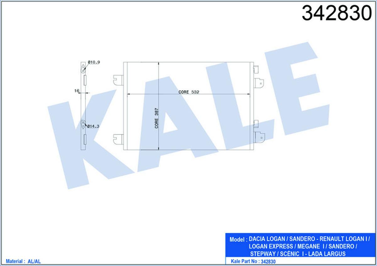 Klima Radyatörü Kondenser Megane 99 Sceniç  01-03 Logan 07 1.5Dcı-1.4 16V-1.6 16