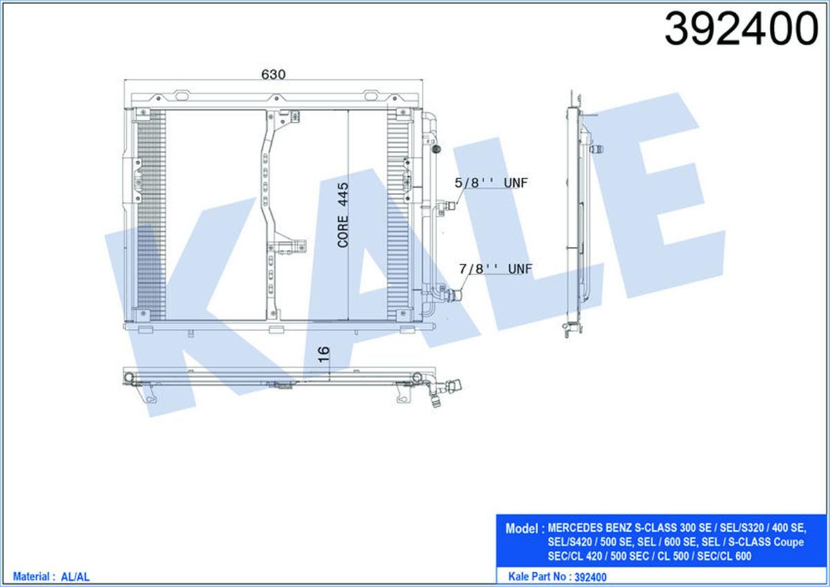 Klima Radyatörü Kondenser Mercedes Benz W140-C140 Al-Al 630X455x16