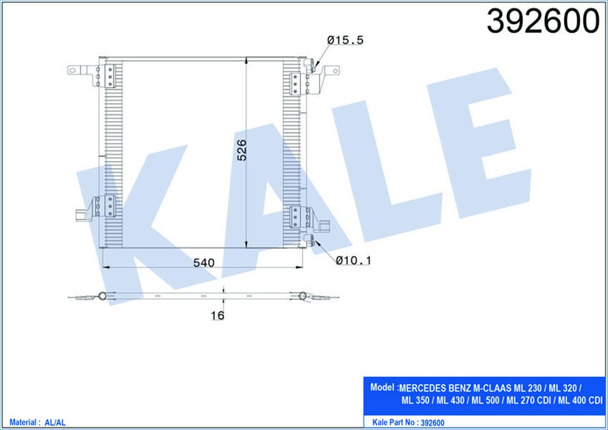 Klima Radyatörü Kondenser Mercedes Benz Ml230-Ml320-Ml350-Ml400-Ml430-Ml500 Al-A
