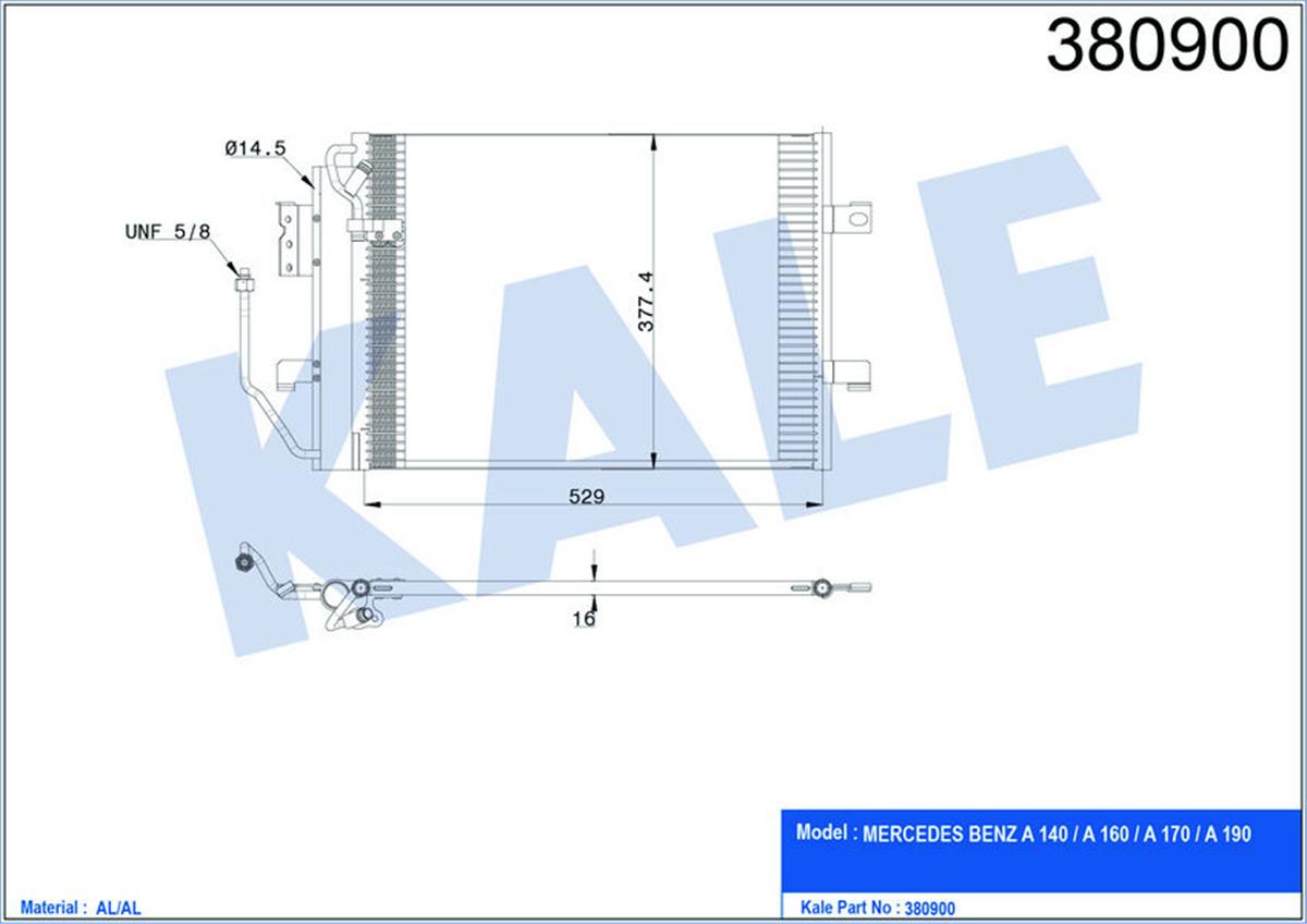Klima Radyatörü Kondenser Mercedes Benz A140-A160-A170-A190 Al-Al 510X380x16
