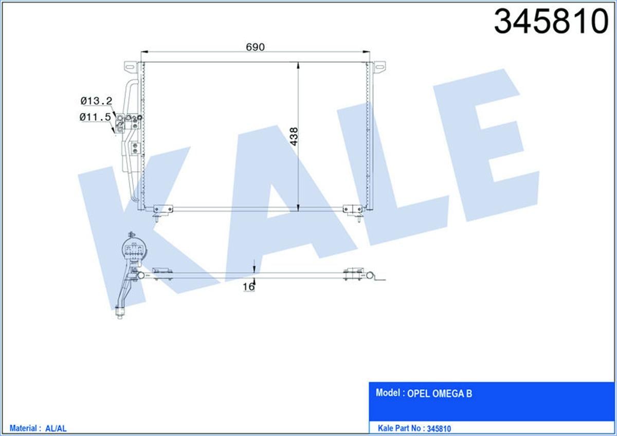 Klima Radyatörü Kondenser Omega B 665X450x16 Al/Al