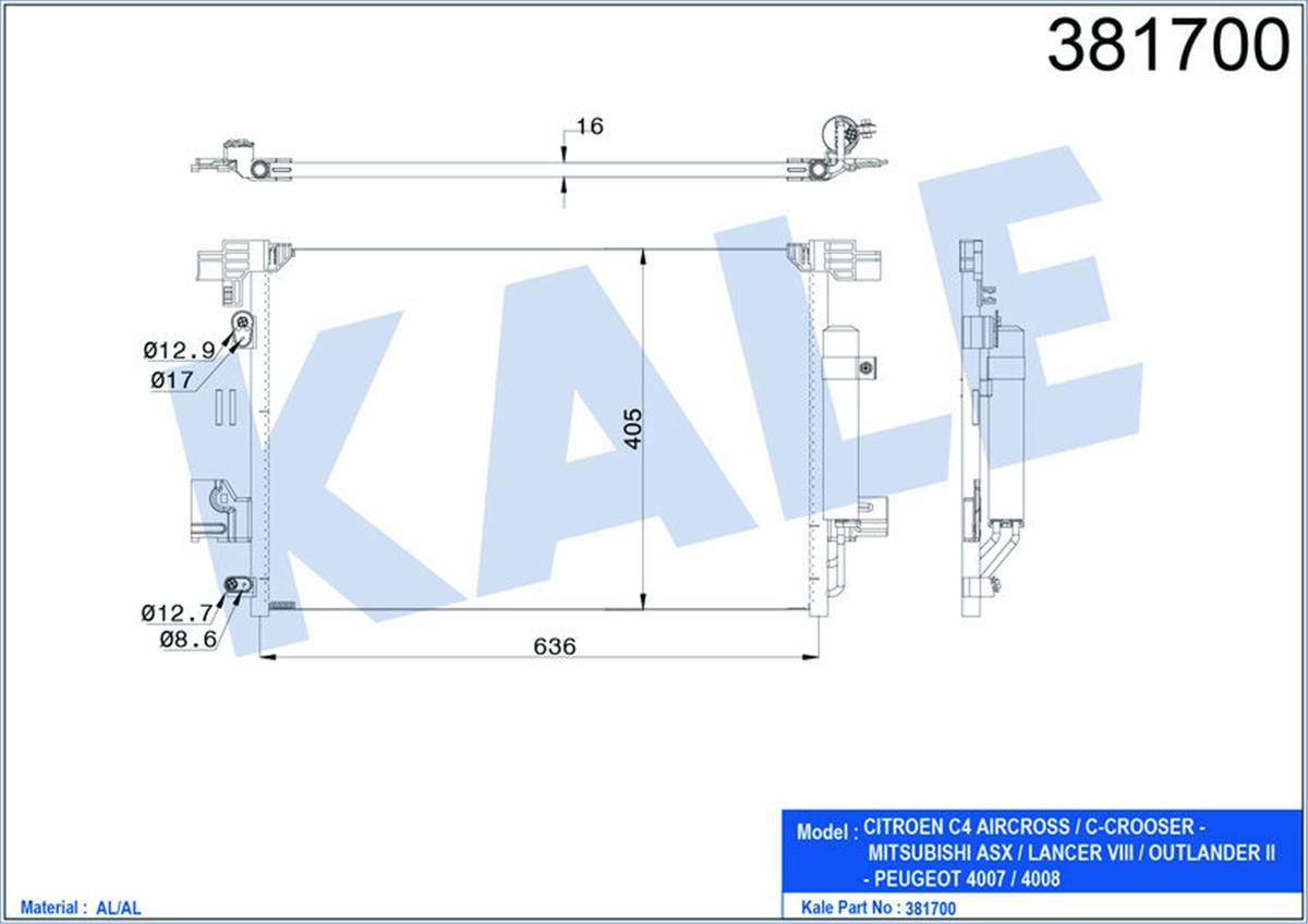 Klima Radyatörü Kondenser P4007-P4008-C4 Aircross-C Crosser Al/Al 637X429x16