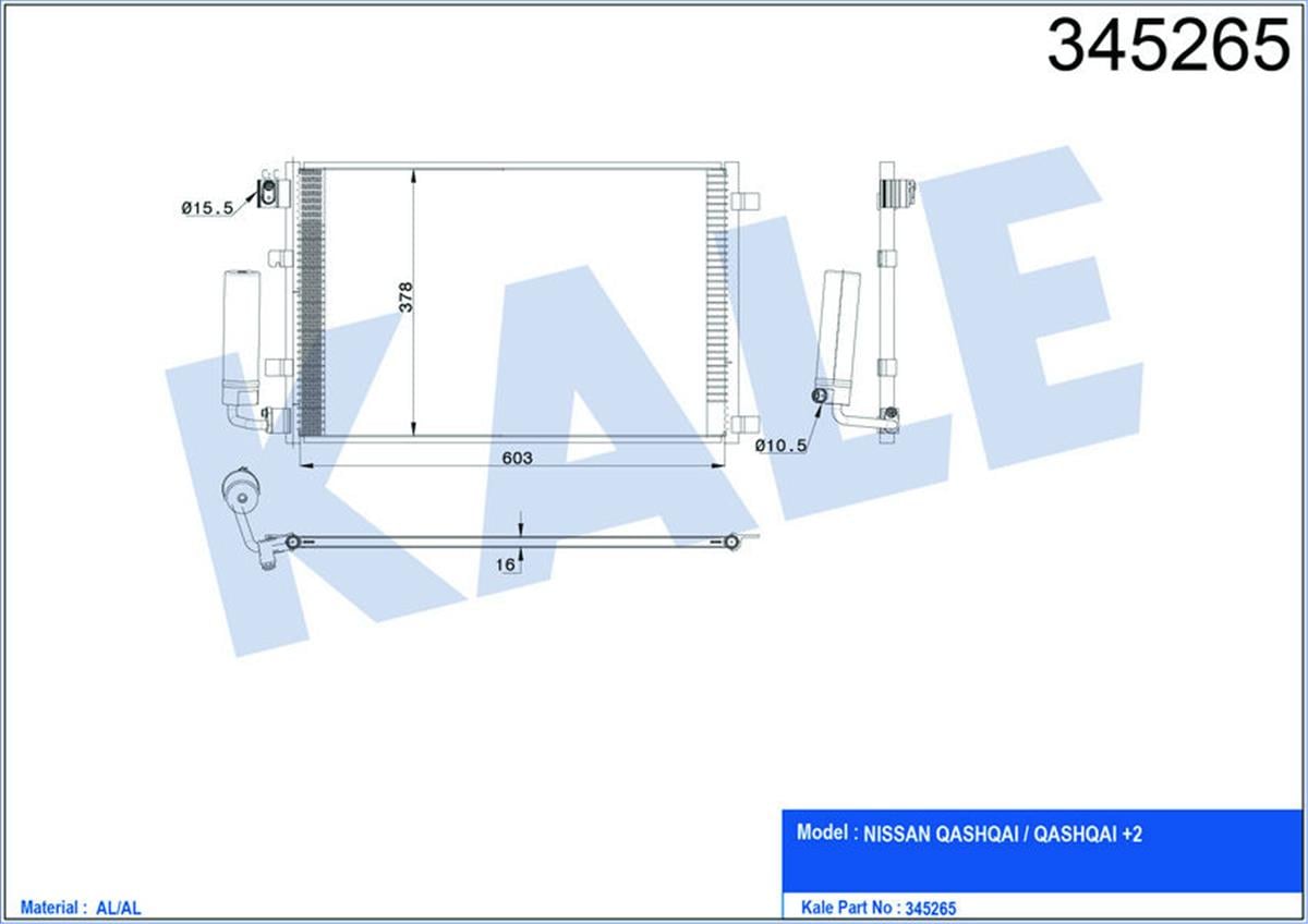 Klima Radyatörü Kondenser Qashqaı 2 J10-Jj10 1.6 07 643X377x16 Al/Al