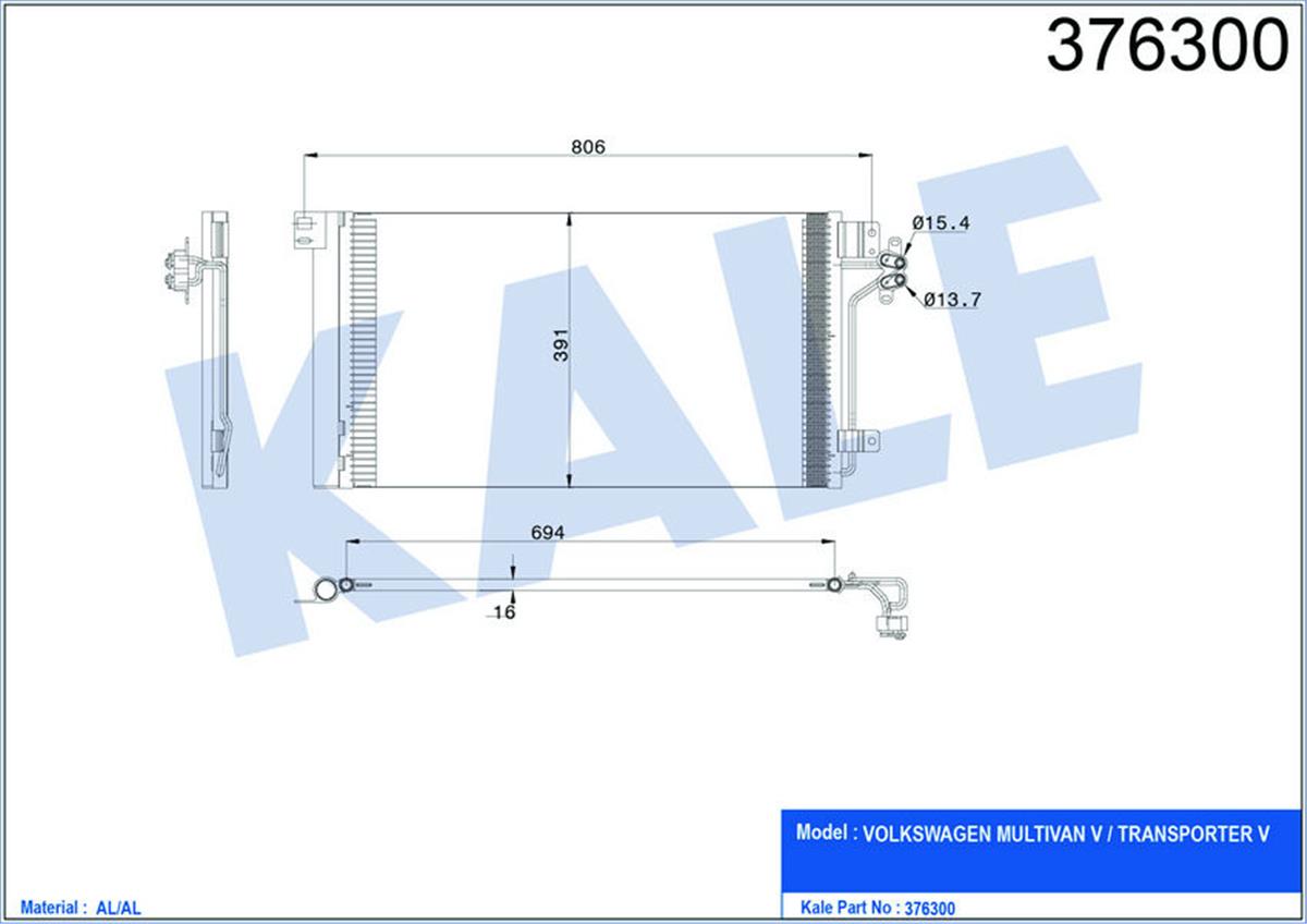 Klima Radyatörü Kondenser Transporter T5-Multıvan V 715X391x16 Al-Al