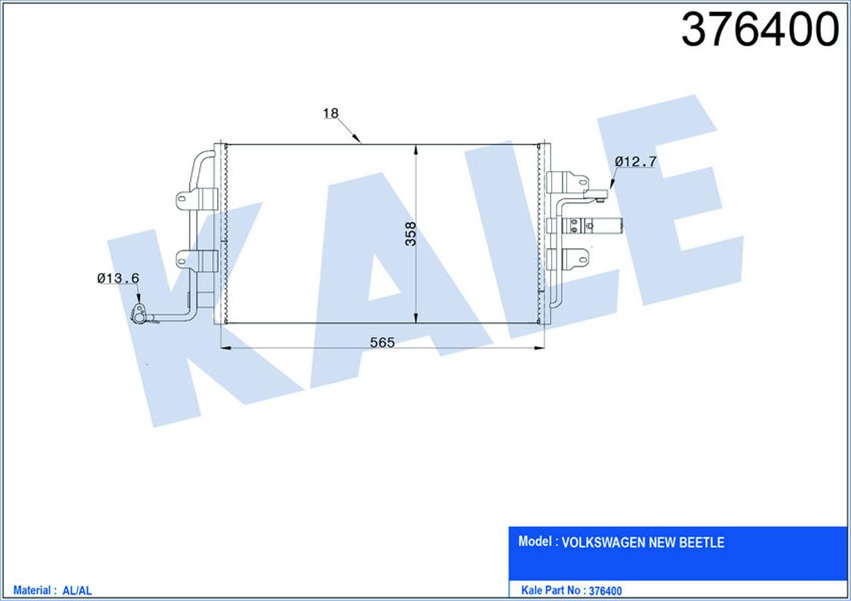 Klima Radyatörü Kondenser Vw New Beetle Al/Al 563X362x18