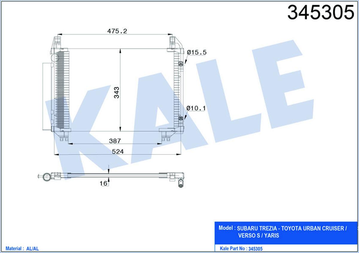 Klima Radyatörü Kondenser Yaris 1.0İ 16V-1.3İ 16V-1.5İ 16V 05 Oto.-Mek. Al/Al