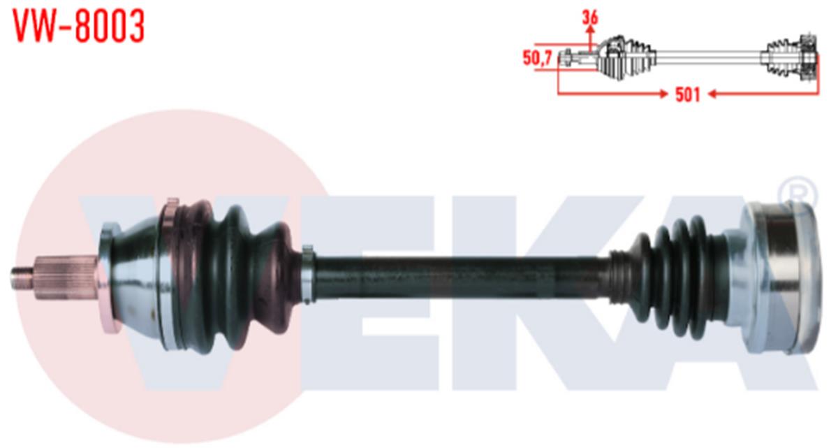 Komple Aks Sol On Volkswagen Polo (9N_) 1.4İ 16V M-T Uzunluk 501Mm 2001-2012