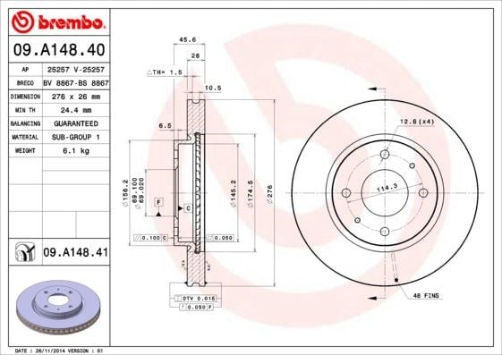 Mitsubishi Lancer Ön Fren Diski Hava Kanallı BREMBO