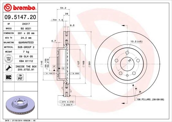 Lancia Ön Fren Diski Standard BREMBO