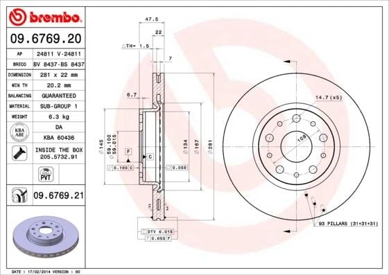 Lancia Arka Fren Diski UV Kaplamalı BREMBO