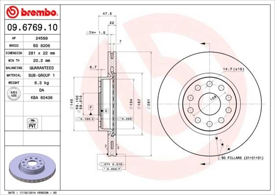 Lancia Ön Fren Diski Standard BREMBO