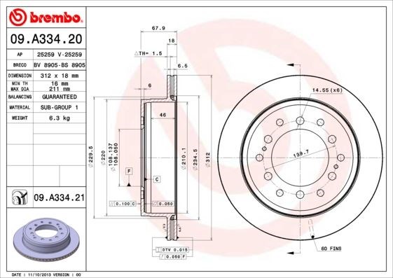 Toyota Land Cruiser Arka Fren Diski UV Kaplamalı BREMBO