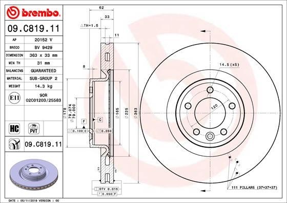 Land Rover Discovery L462 Range Rover L494 L405 Ön Fren Diski BREMBO