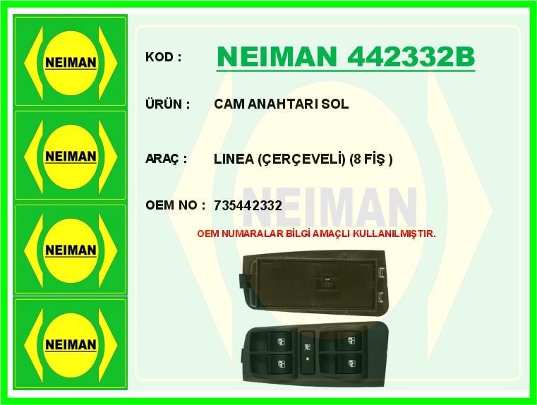 Fiat Linea Ön Sol Cam Açma Anahtarı Kumanda Grubu Çerçeveli 8 Fişli BESCHER