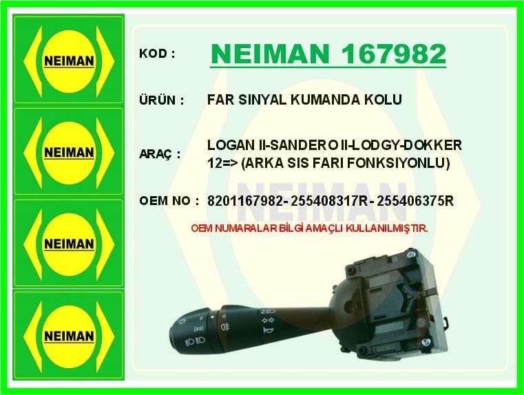 Renault Logan 2 Sandero 2 Lodgy Dokker Far Sinyal Kumanda Kolu Arka Sis Farlı BESCHER