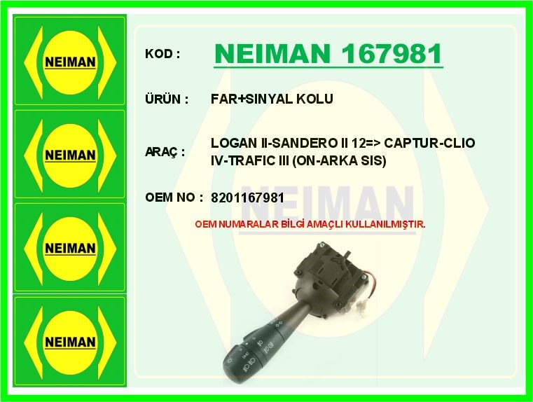 Renault Logan 2 Sandero 2 Captur Clio 4 Trafic 3 Far Sinyal Kolu Ön-Arka Sis BESCHER