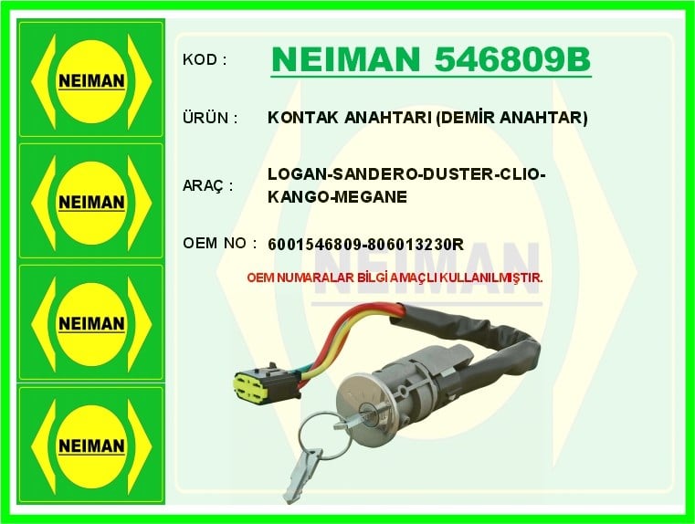 Dacia Logan Sandero Duster Renault Clio Kangoo Megane Kontak Anahtarı Demir... BESCHER