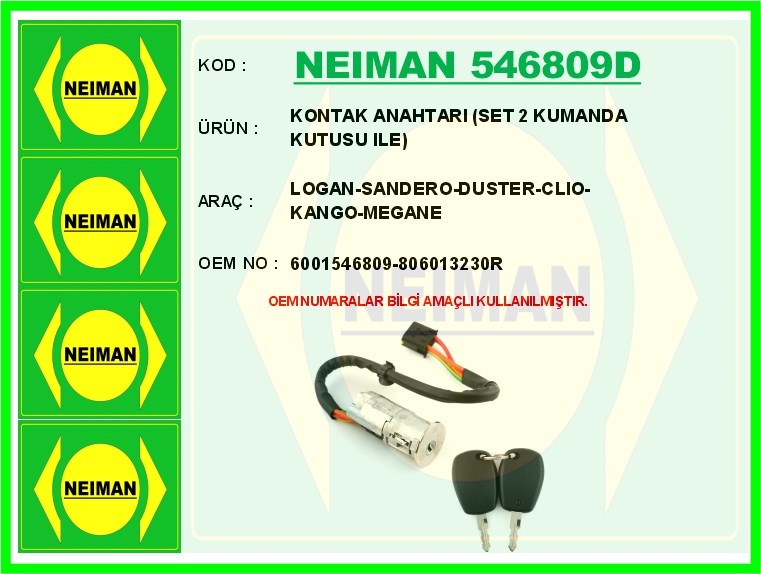 Dacia Logan Sandero Duster Renault Clio Kangoo Megane Kontak Anahtarı Set 2... BESCHER
