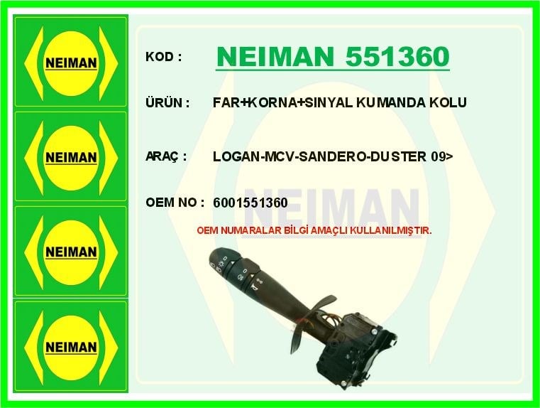 Dacia Logan MCV Sandero Duster Far Korna Sinyal Kumanda Kolu BESCHER