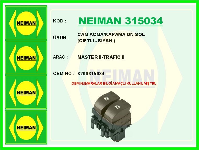 Renault Master 2 Ön Sol Çiftli Cam Açma/Kapama Anahtarı Siyah BESCHER