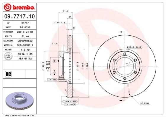 Renault Master 2 Opel Movano A Ön Fren Aynası Havalı [280x24 6 Delik] BREMBO
